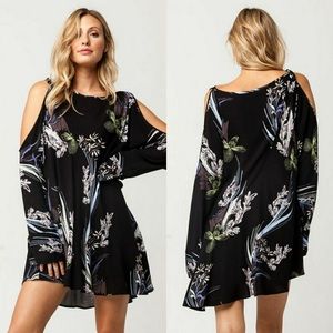 Free People Floral Asymmetric Off-Shoulder Dress